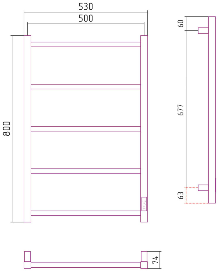 Полотенцесушитель электрический Стилье Формат 26 800х500 правый Матовый белый