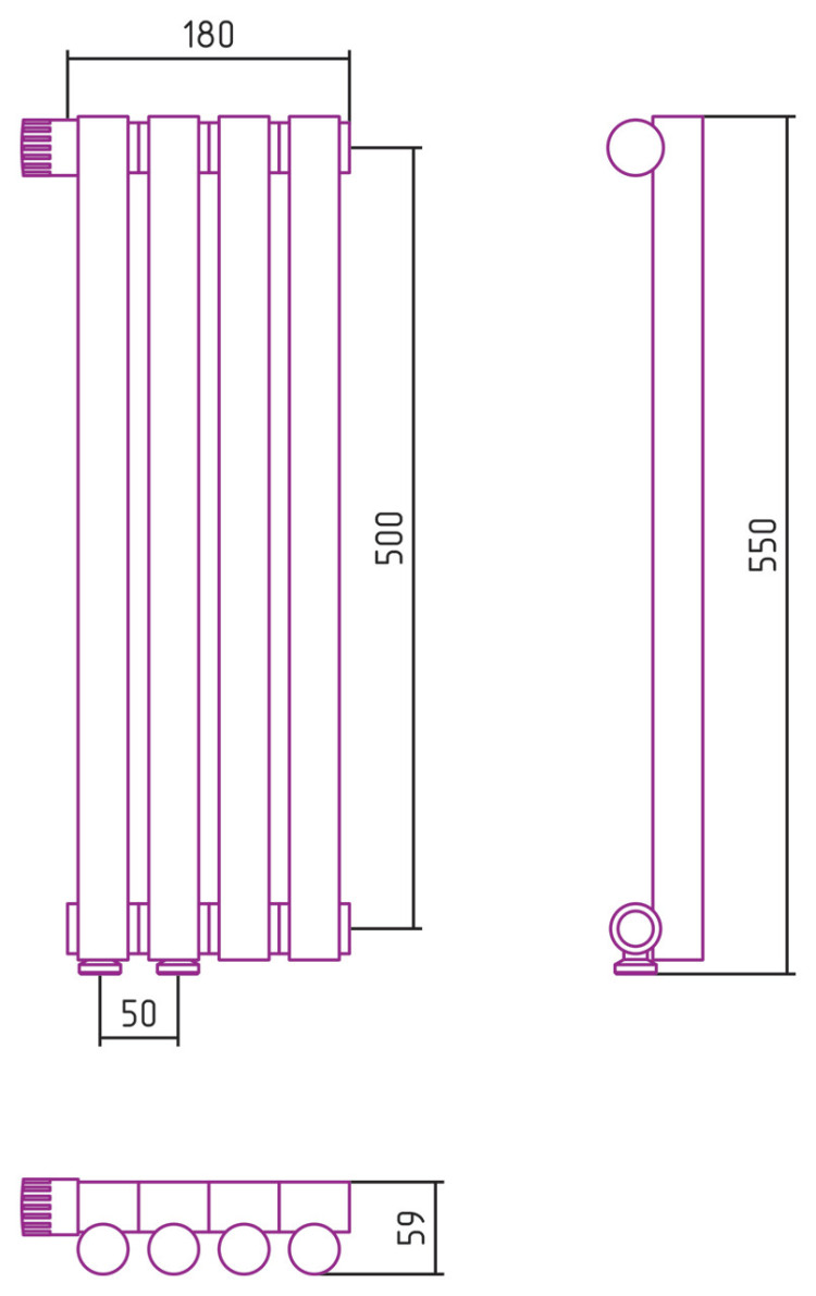 Отопительный радиатор Сунержа Эстет-1 EU50 левый 500х180 4 секции Сатин