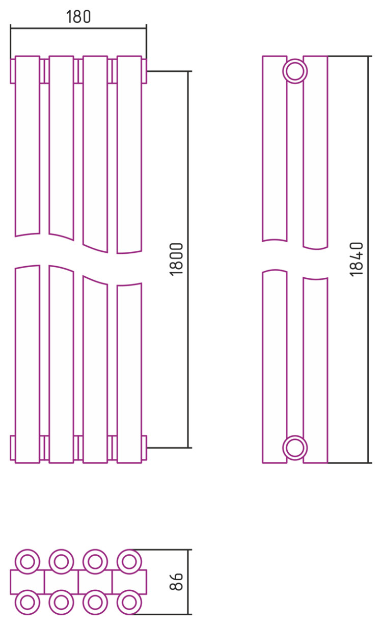 Отопительный радиатор Сунержа Эстет-00 1800х180 4 секции Белый