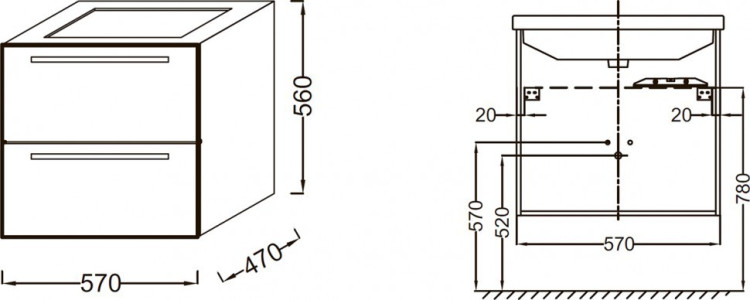 Тумба под раковину Jacob Delafon Struktura 57 подвесная 2 ящика