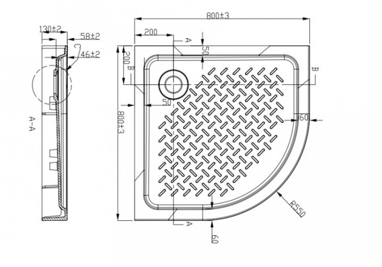 Душевой поддон из искусcтвенного мрамора TRAY-S-R-13-W Cezares TRAY-S-R-80-550-13-W