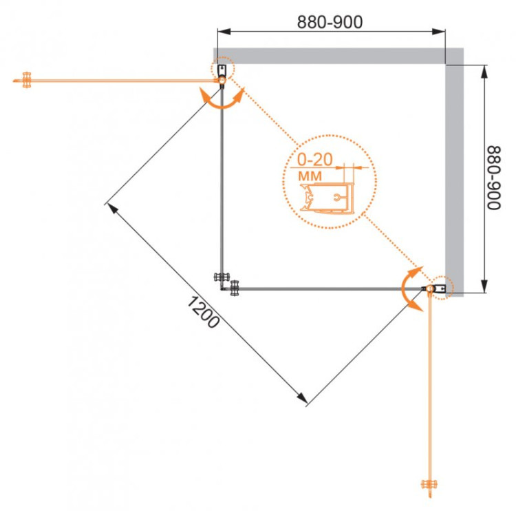 Душевой уголок ELENA A-2 Cezares ELENA-W-A-2-90-C-Cr