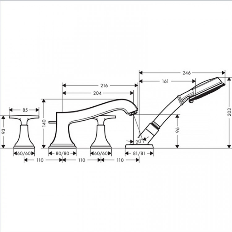 Смеситель на борт ванны Hansgrohe Metropol Classic 31449000