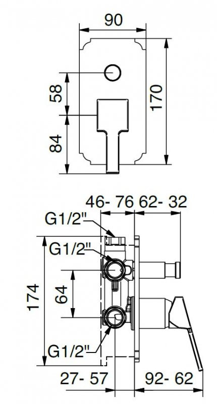 Встраиваемый однорычажный смеситель для душа с переключателем Cezares LEGEND-VDIM-02