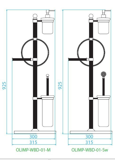 Стойка напольная с держателем туалетной бумаги, щёткой для унитаза, полотенцедержателем и держателем дозатора для жидкого мыла Cezares OLIMP-WBD-03/24-M