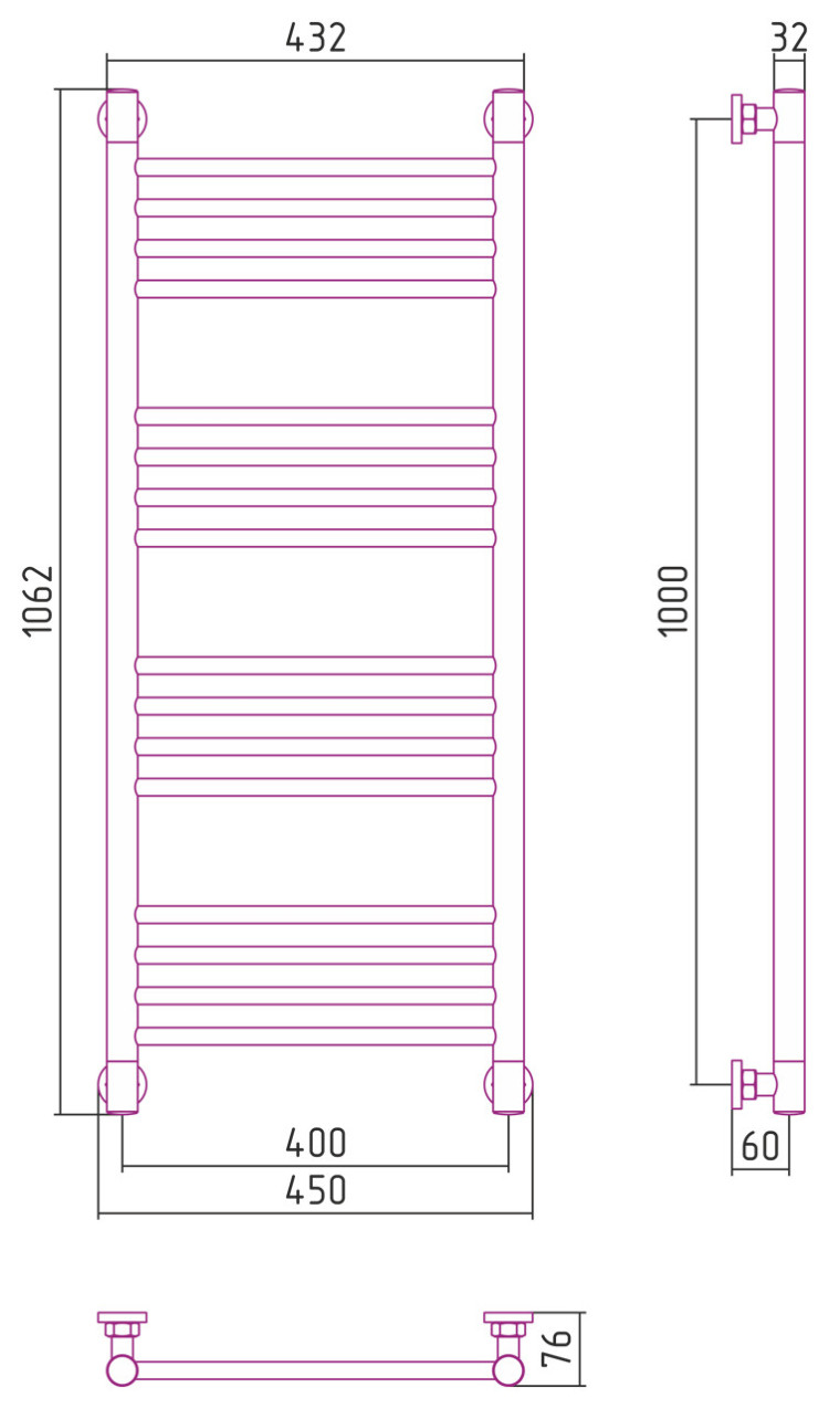 Полотенцесушитель водяной Сунержа Богема+ прямая 1000х400 Матовое золото