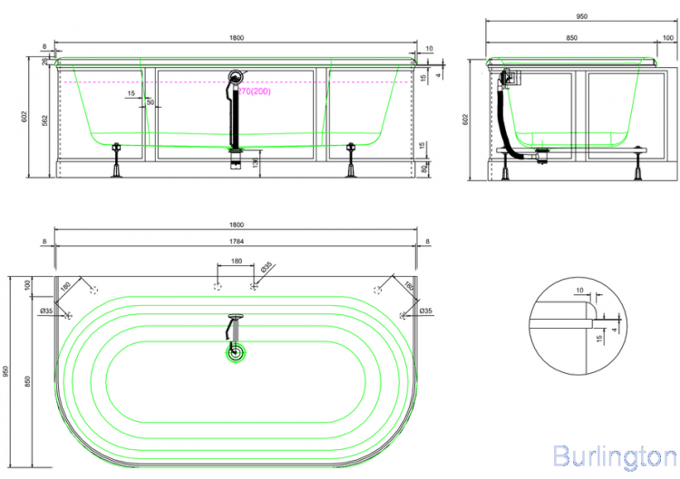 Ванна пристенная London с облицовкой, цвет Песочный