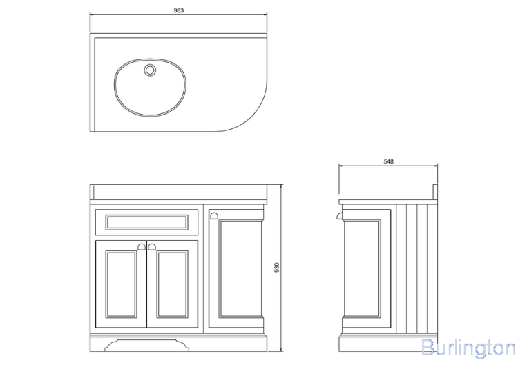 Тумба со столешницей 100 см, угловая левосторонняя, цвет песочный [FC2S + BB98L]