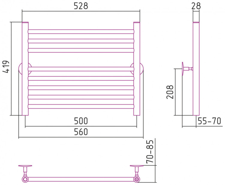 Полотенцесушитель водяной Стилье Универсал-53 500х500 (3+5) П 18 Без покрытия