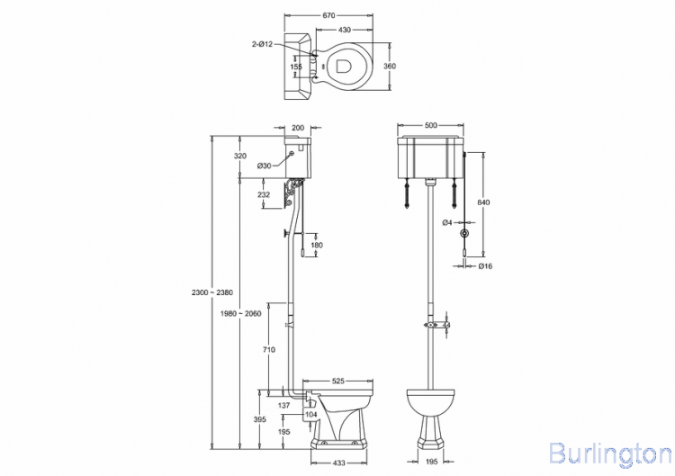Унитаз с верхним керамическим бачком, с цепочкой