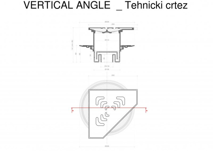 Угловой трап 194х194 мм Confluo Standard Angle, металл с перфорацией Square (квадрат) PESTAN 13000013