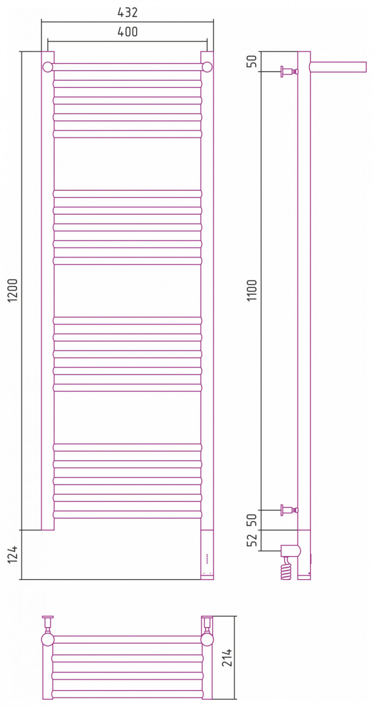 Полотенцесушитель электрический Сунержа Богема с полкой 3.0 1200х400 / МЭМ правый Матовый чёрный