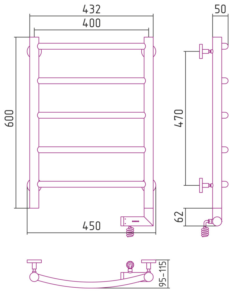 Полотенцесушитель электрический Сунержа Галант 2.0 600х400 МЭМ правый Матовый белый
