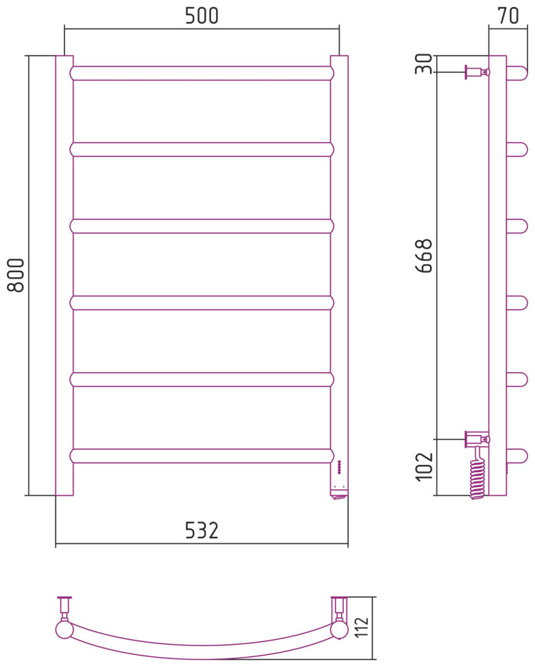 Полотенцесушитель электрический Сунержа Галант 4.0 800х500 МЭМ правый Без покрытия