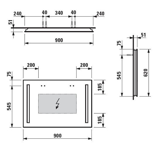 Зеркало Laufen Case 90 с подсветкой 2 светильника