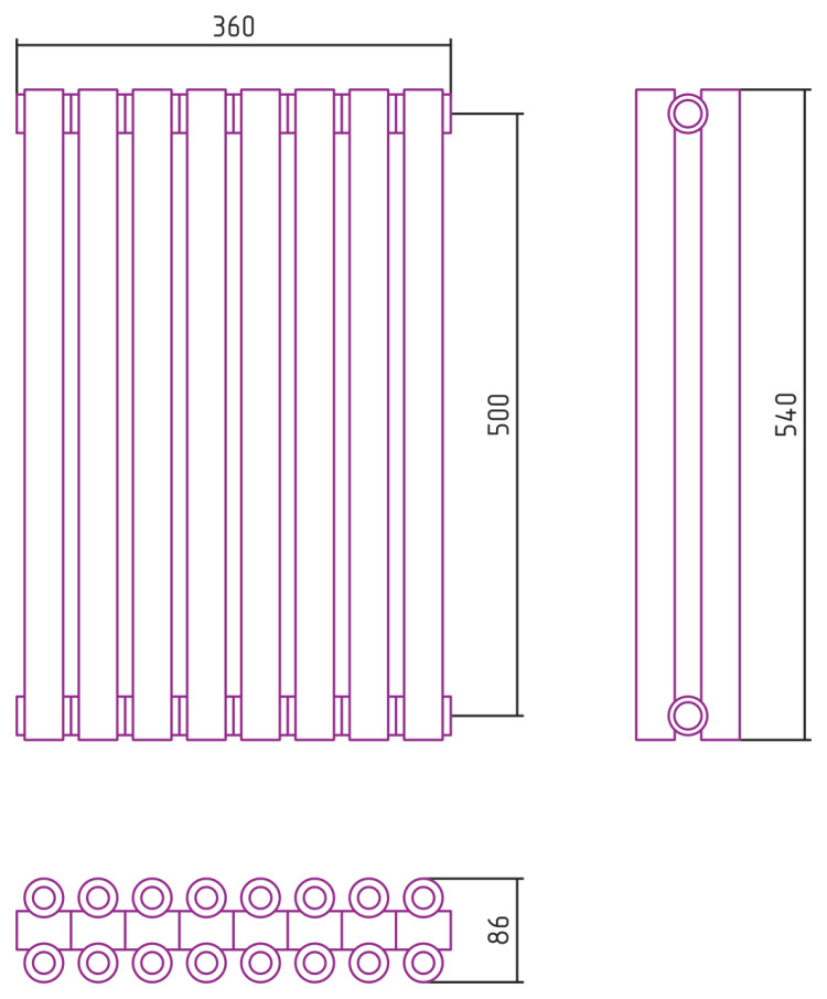 Отопительный радиатор Сунержа Эстет-00 500х360 8 секций Матовый чёрный