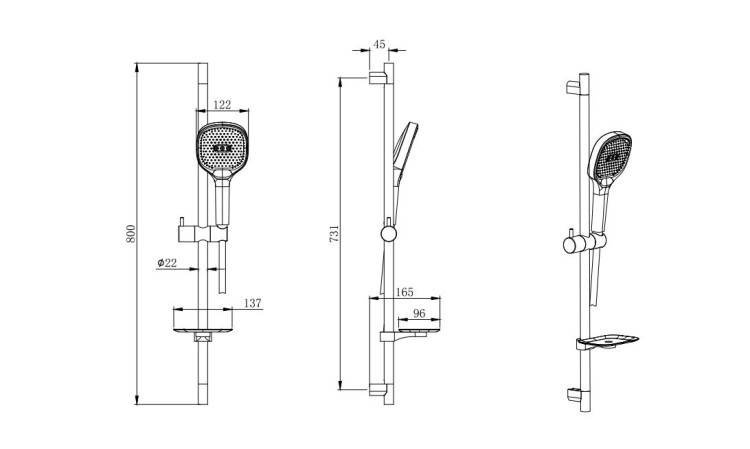 Душевой гарнитур 3jet 73см Aquatek, матовый черный AQ2021MB