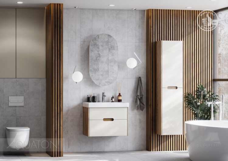 Шкаф - колонна AQUATON Оливия бежевый, дуб велл 1A254603OLVG0