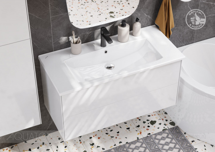 Тумба под раковину AQUATON Сохо 100 белый глянец 1A258201AJ010