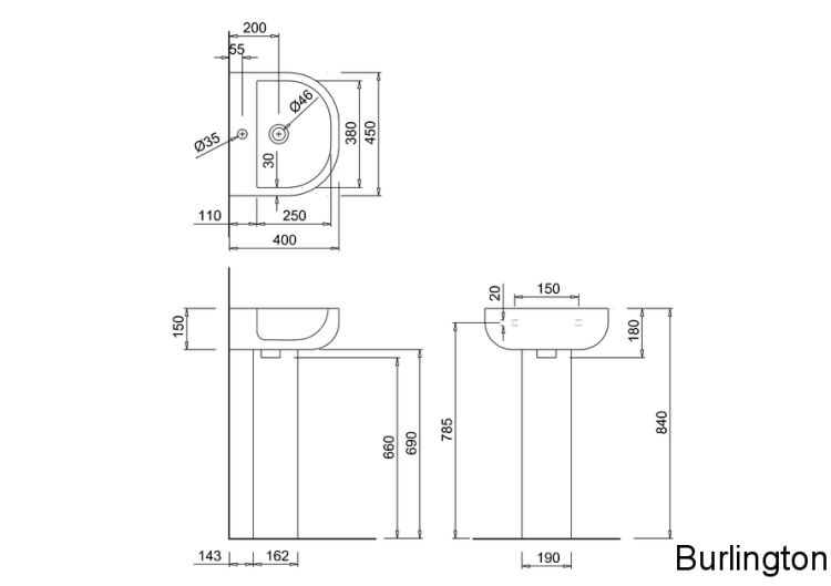 Раковина 450 mm с пьедесталом