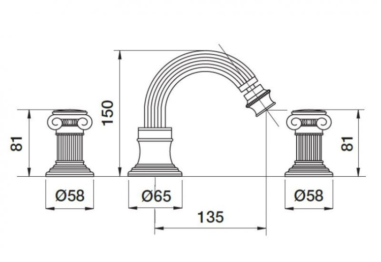 Смеситель для биде на три отверстия с донным клапаном Cezares APHRODITE-BBS2-03/24-Sw