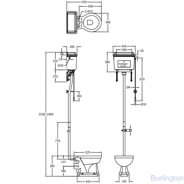 Унитаз с высоким бачком из белого алюминия
