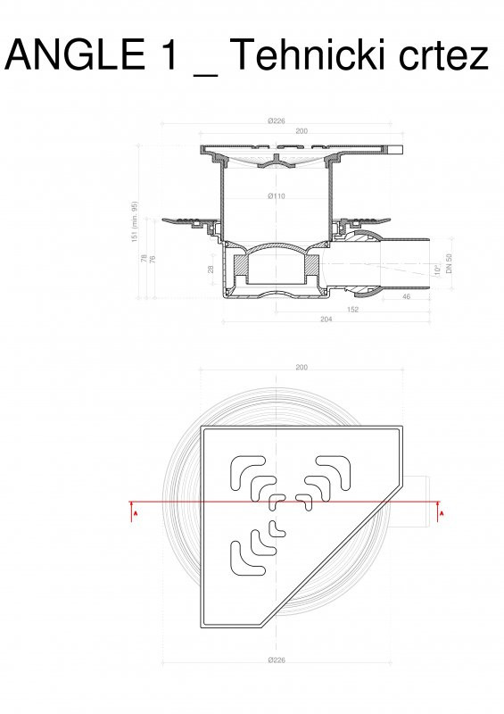Угловой трап 194х194 мм Confluo Standard Angle, металл с перфорацией Square (квадрат) PESTAN 13000014