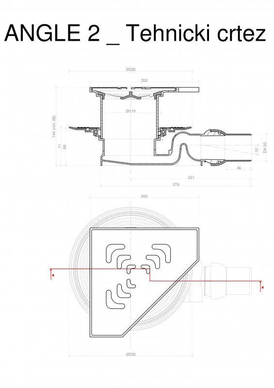 Угловой трап 194х194 мм Confluo Standard Angle, металл с перфорацией Square (квадрат) PESTAN 13000014