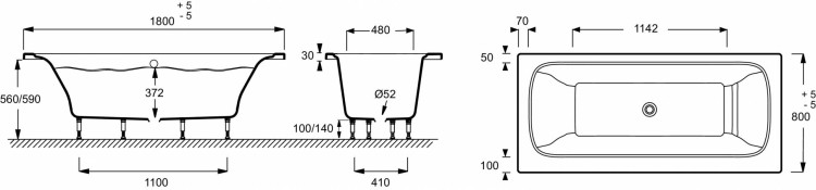 Прямоугольная ванна из материала Flight 180 х 80 см Jacob Delafon ELITE E6D032RU-00