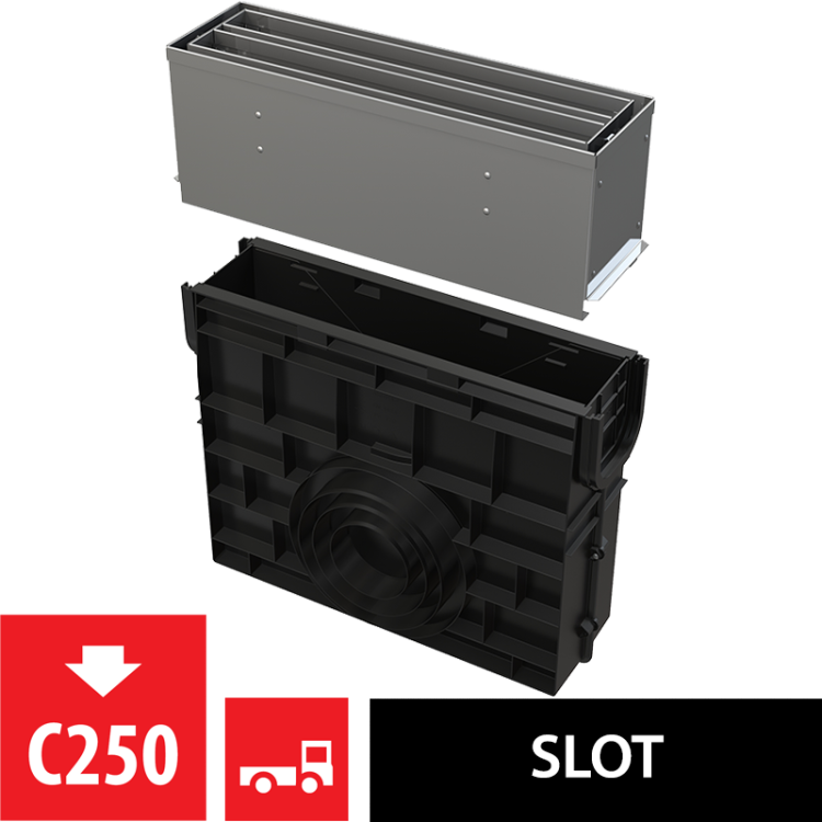Пескоуловитель для дренажного канала с щелевой симметричной сервисной надставкой 160 мм, нержавеющая сталь Alcadrain AVZ101R-R324R