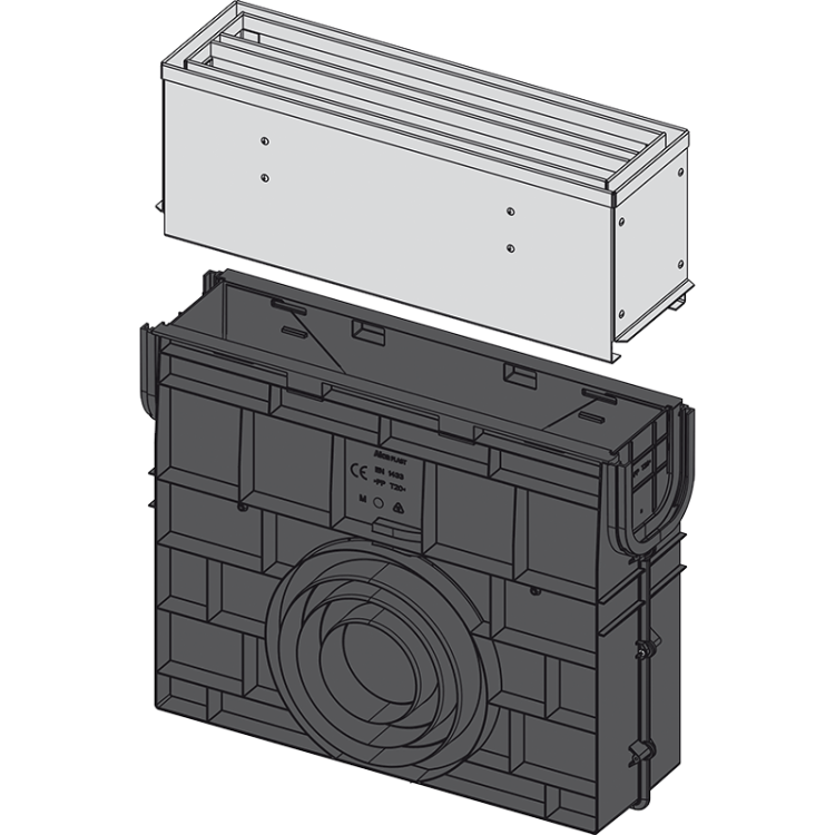 Пескоуловитель для дренажного канала с щелевой симметричной сервисной надставкой 160 мм, нержавеющая сталь Alcadrain AVZ101R-R324R
