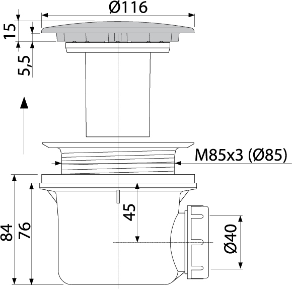 Сифон для душевого поддона, бронза-антик Alcadrain A49ANTIC