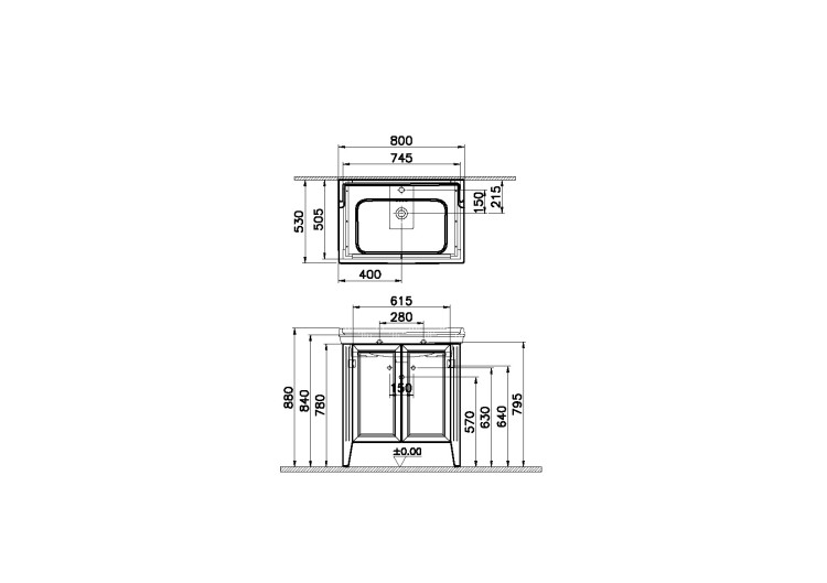 Шкаф Valarte с раковиной, 80 см, серый матовый