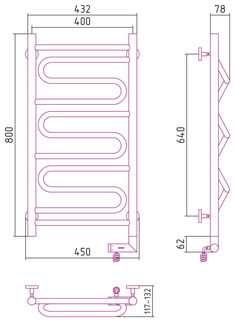 Полотенцесушитель электрический Сунержа Элегия 2.0 800х400 МЭМ правый Золото