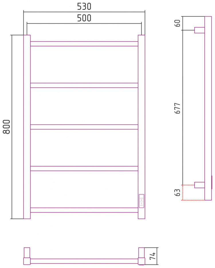 Полотенцесушитель электрический Стилье Формат 26 800х500 правый Чёрный