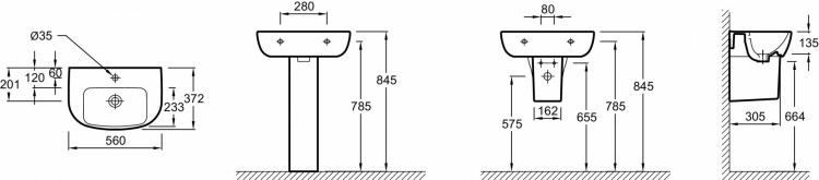 Раковина 56 х 37.2 см с заглушкой Jacob Delafon ODEON UPE4755G-00