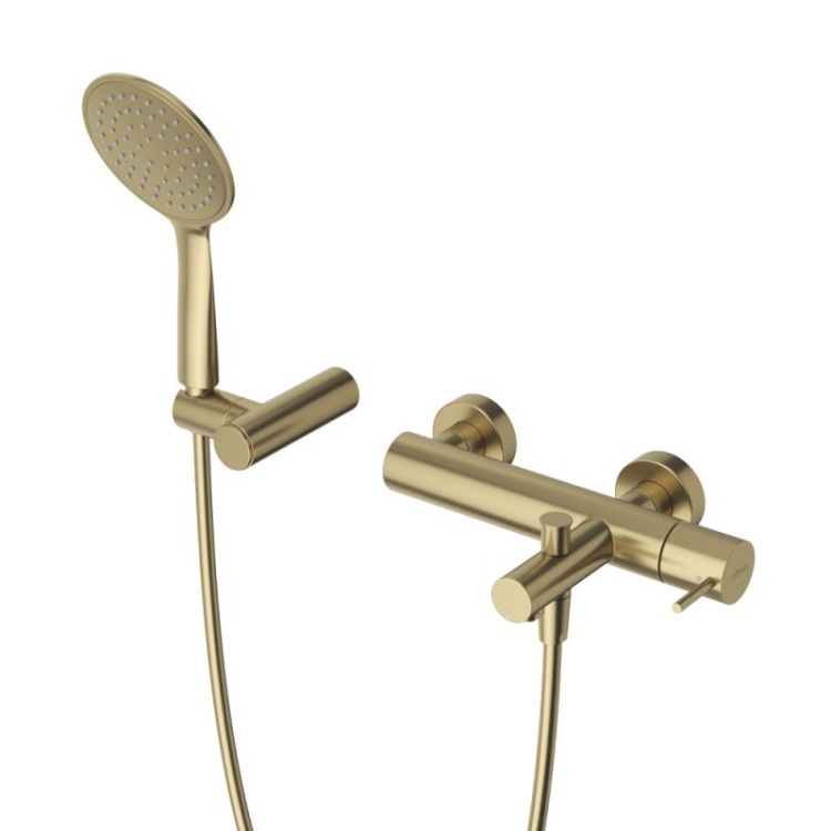 Смеситель для ванны и душа однорычажный с тонкой ручкой, в комплекте с ручным душем, шлангом и держателем Cezares LEAF-VD-L-BIO