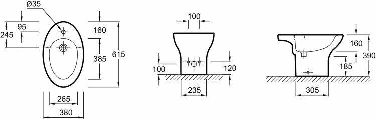 Напольное биде 61,5 х 38 см Jacob Delafon PRESQU'ILE E1348-00