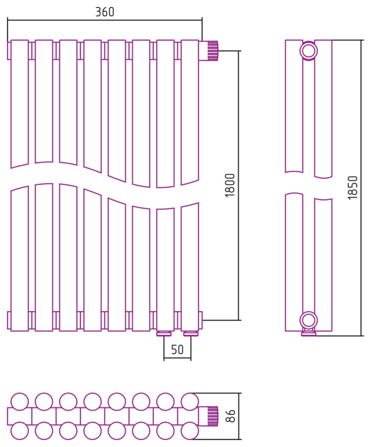 Отопительный радиатор Сунержа Эстет-11 EU50 1800х360 8 секций Состаренная латунь