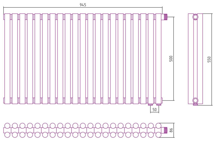 Отопительный радиатор Сунержа Эстет-11 EU50 500х945 21 секция Матовый чёрный