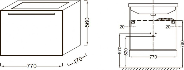 Тумба под раковину Jacob Delafon Struktura 77 подвесная 1 ящик