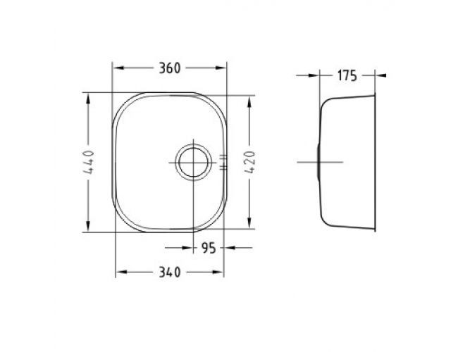 Мойка VARIANT 20 SAT-90 420X340X175 слив вдоль длинной стороны в комп. с сифоном 1130550,