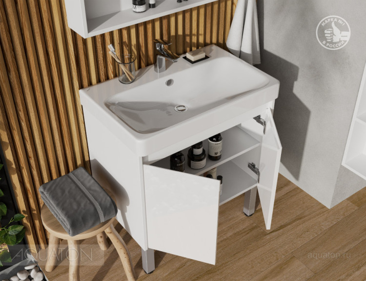Тумба под раковину AQUATON Сканди Doors 70 белый глянец, белый матовый, 1A278901SD010