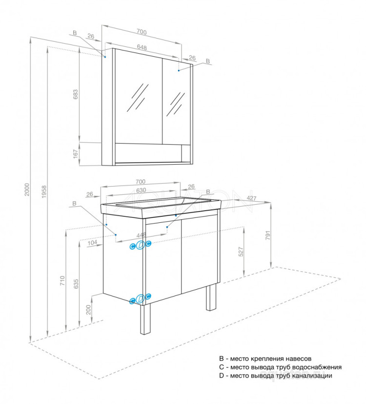 Тумба под раковину AQUATON Сканди Doors 70 белый глянец, белый матовый, 1A278901SD010