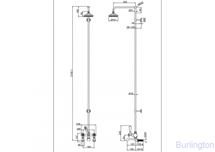 Душевая стойка со смесителем, верхняя лейка 6' [H295-AN]