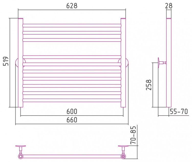 Полотенцесушитель водяной Стилье Универсал-53 600х600 (3+7) П 18 Без покрытия
