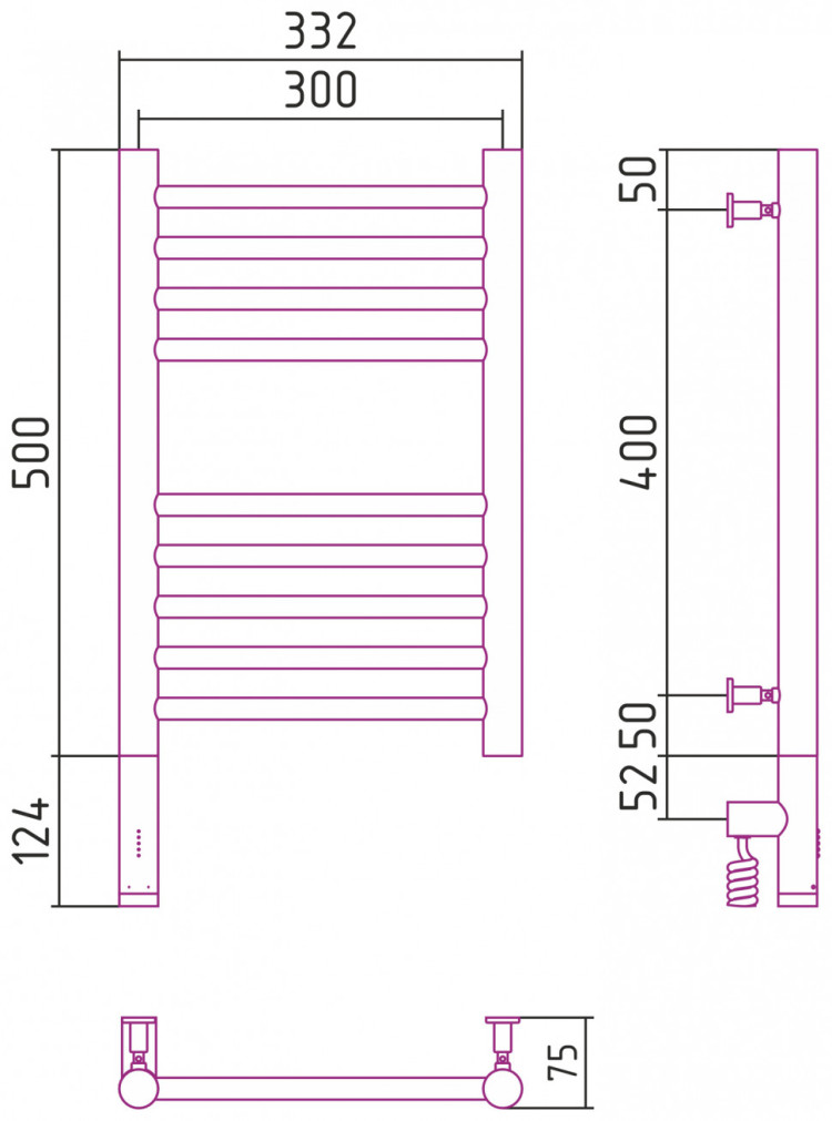 Полотенцесушитель электрический Сунержа Богема 3.0 прямая 500х300 МЭМ левый Матовое золото