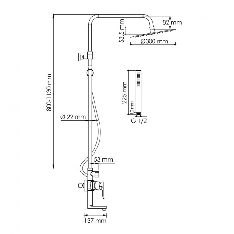WasserKRAFT A166.116.137.087.CH Душевой комплект со смесителем