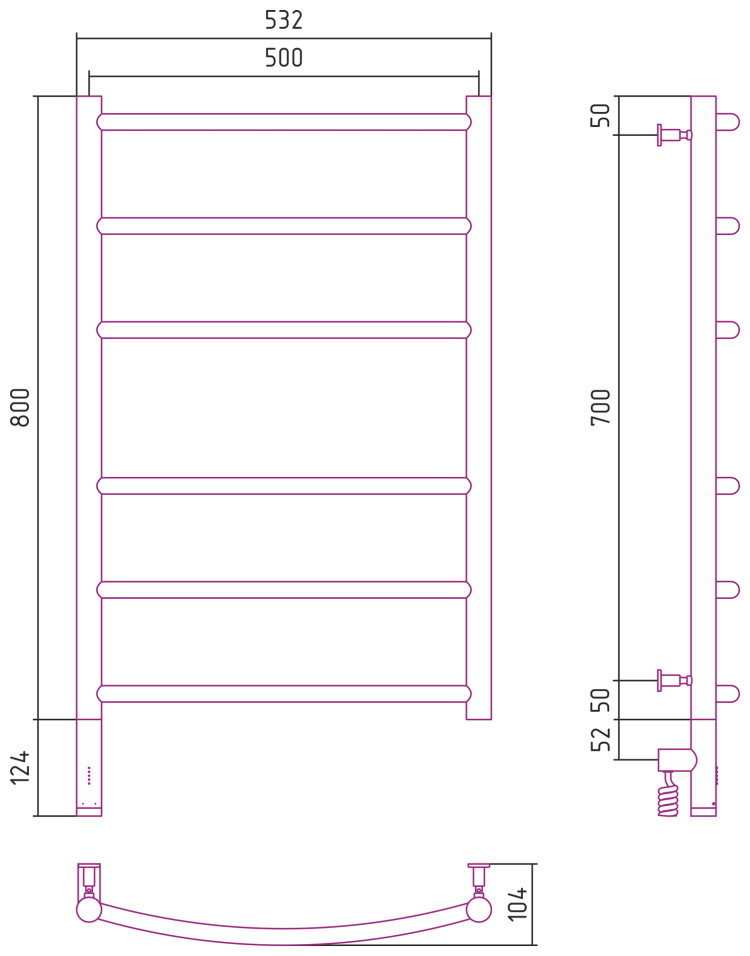Полотенцесушитель электрический Сунержа Галант 3.0 800х500 МЭМ левый Состаренная бронза