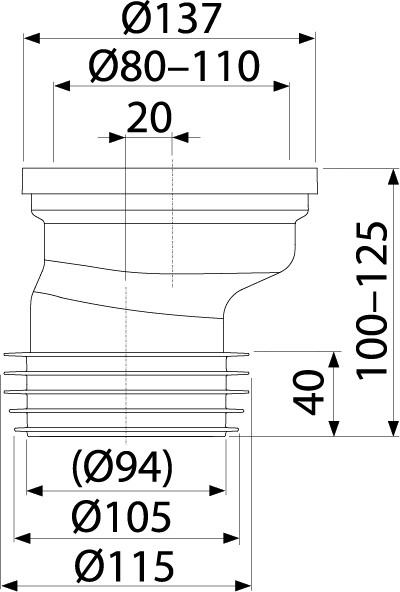 Патрубок для унитаза эксцентрический 20 мм Alcadrain A991-20